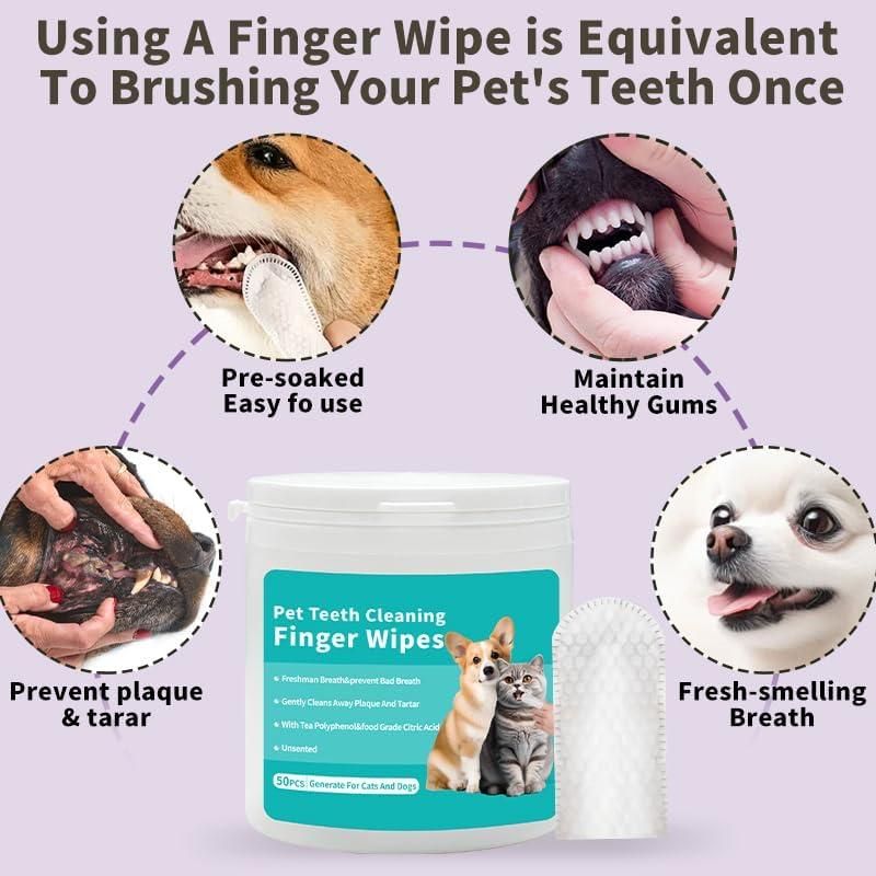 Disposable Dental Finger Wipes For Pets - 50 wipes